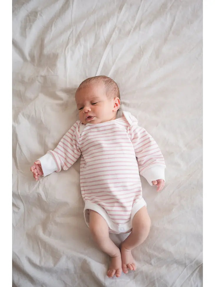 Long Sleeve Organic Bodysuit - Rose Pink Stripe