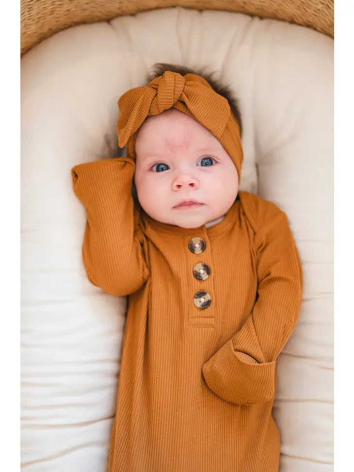 Caramel Ribbed Baby Bow Headband