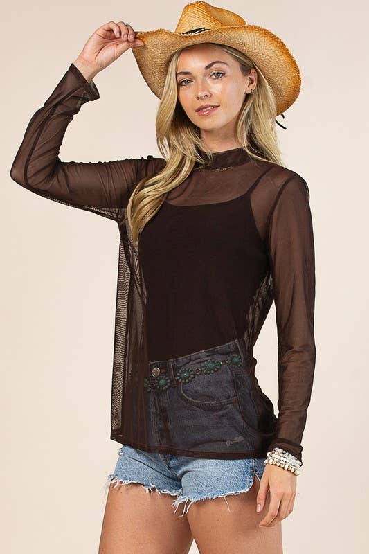 Gemma Solid Black Mesh Top