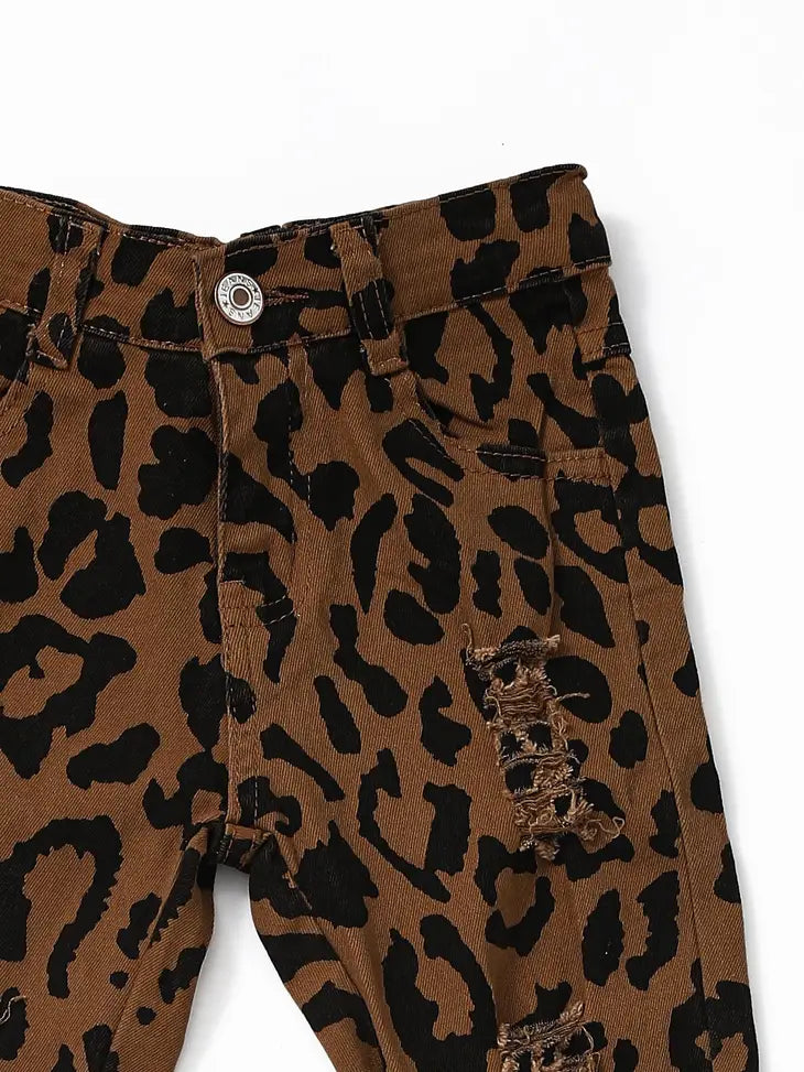 Leopard Distressed Double Layer Girls Jeans