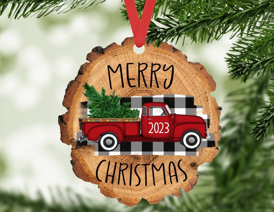 Merry Christmas 2024 Vintage Red Truck Christmas Ornament