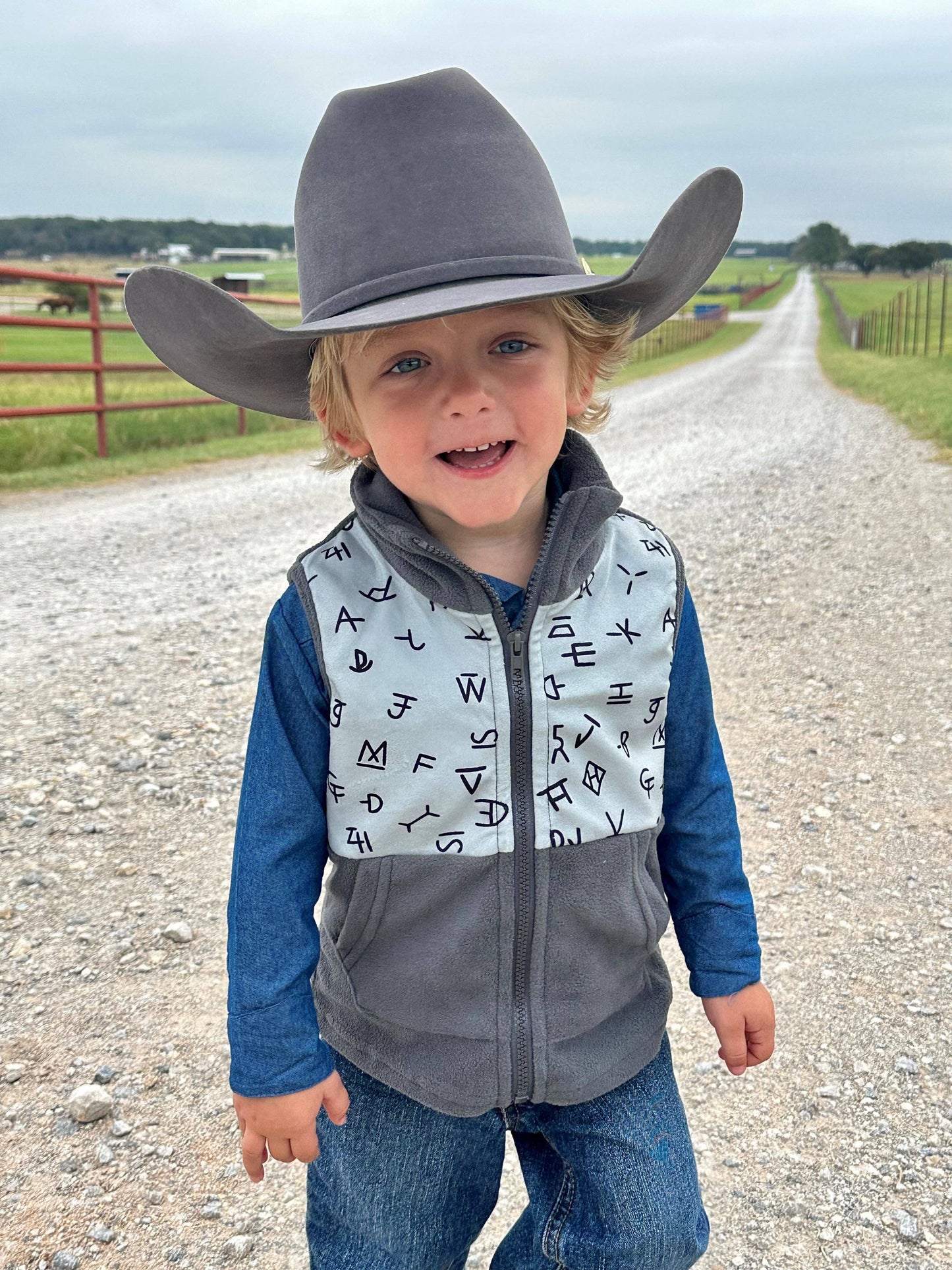 Grey Brand Print Fleece Vest