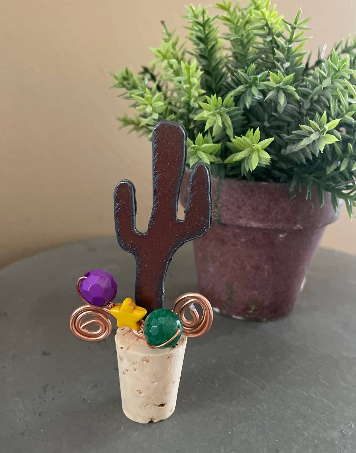 Rustic Wine Cork Cactus SAGUARO shape with beads and wire